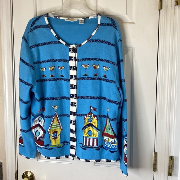 Onque Casual Nautical Ladies Button Down Sweater XL - Picture 2 of 7